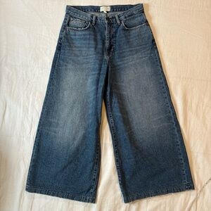 Current/Elliott High Rise Wide Leg Cropped Jeans Size 30 Medium Wash